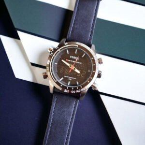 Fossil Analog-Digital Hybrid Chronograph Leather Strap Watch
