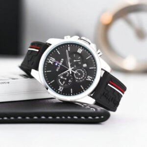 Hilfiger Black Dial Chronograph Watch with Black Rubber Strap